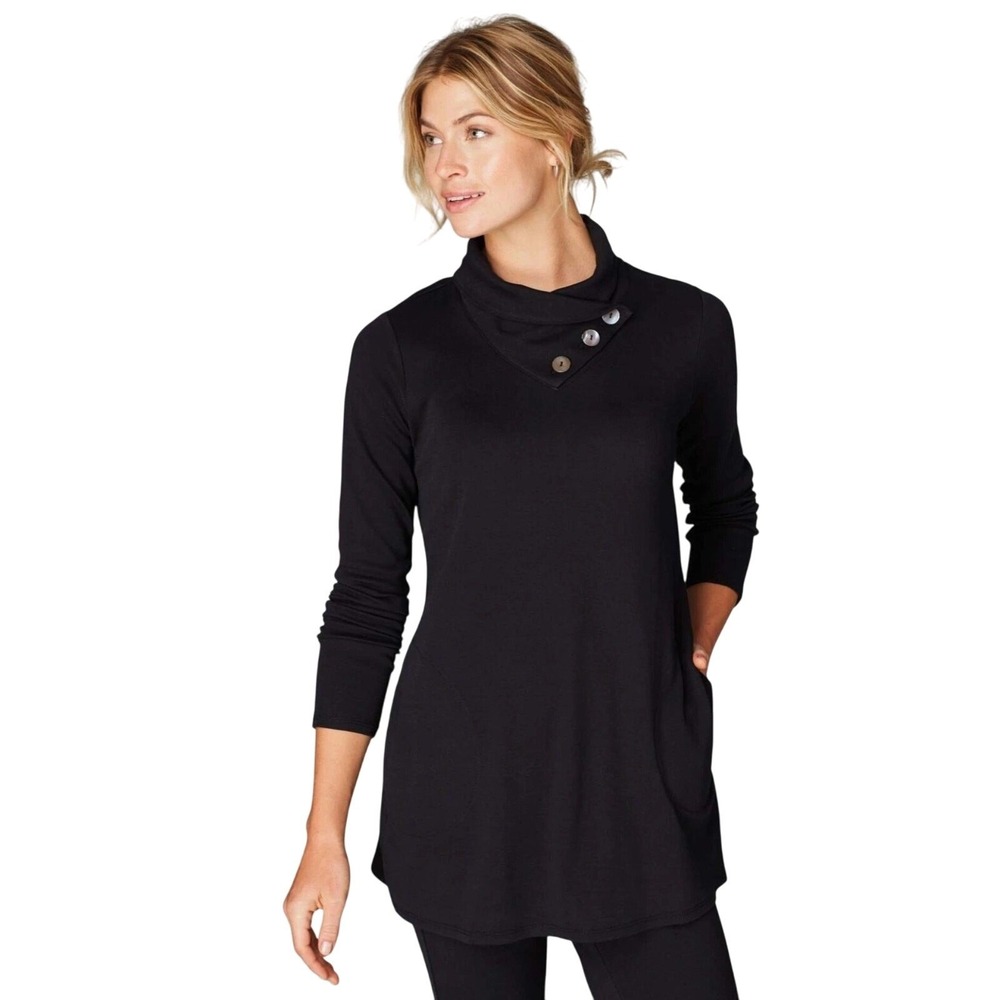 Pure Jill Mock Neck Top Black Soft Cotton Chic Minimalist Cozy Tunic  Womens XS‎